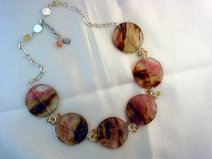 Brown & pink quartz discs on chain    