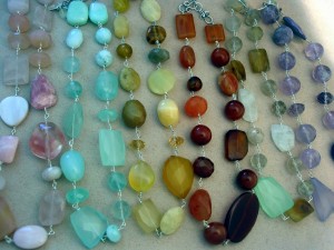 Gemstone necklaces on wire     